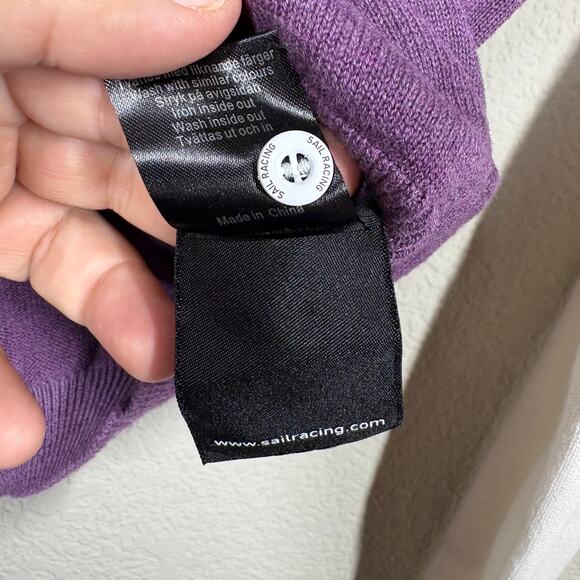 Sail Racing Womens Small Sweater Purple Gray Colorblock Cotton Button Shoulder - Picture 9 of 9